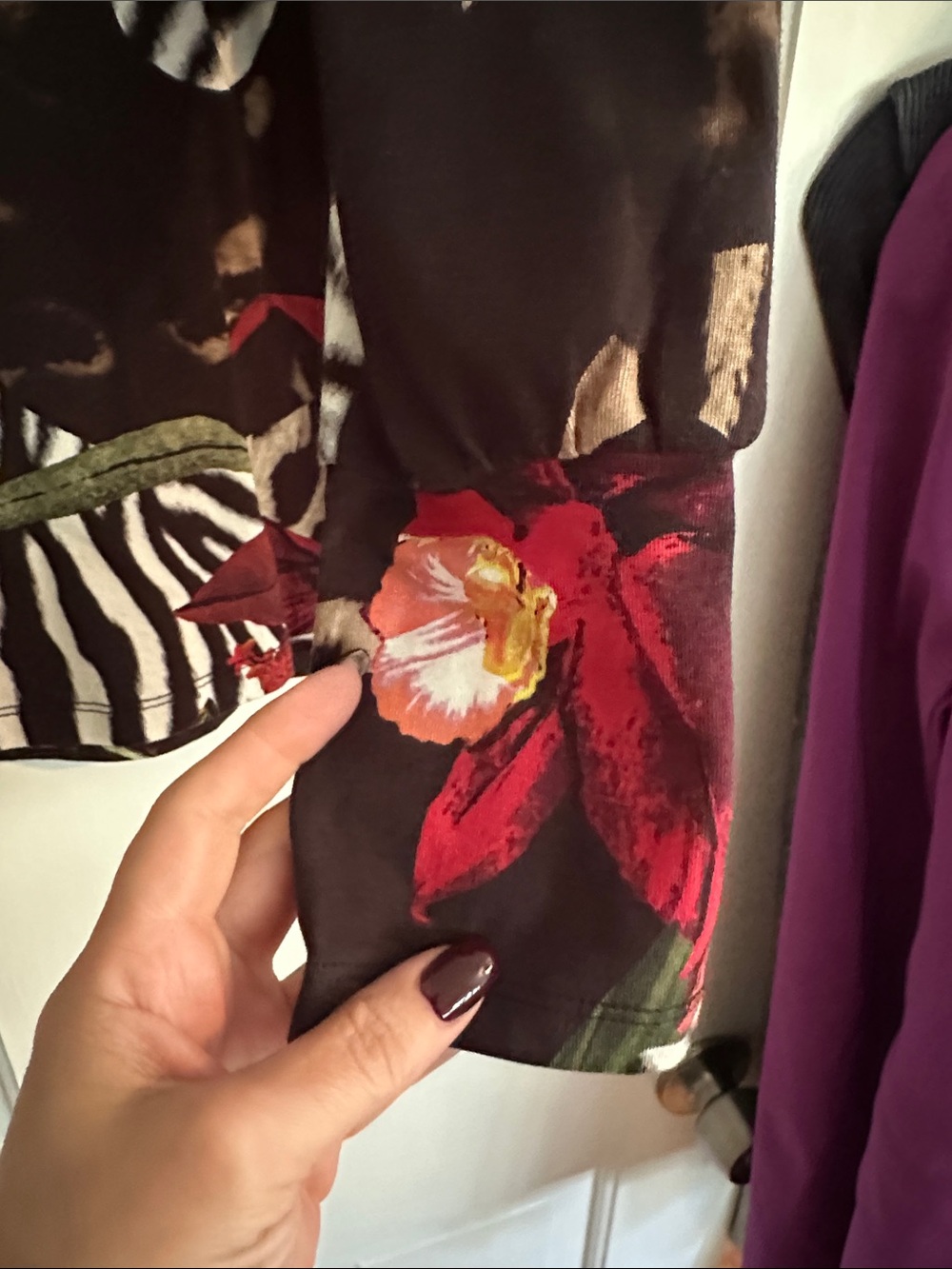 Chico's Black Top with Red Floral & Animal Prints - Picture 5 of 6